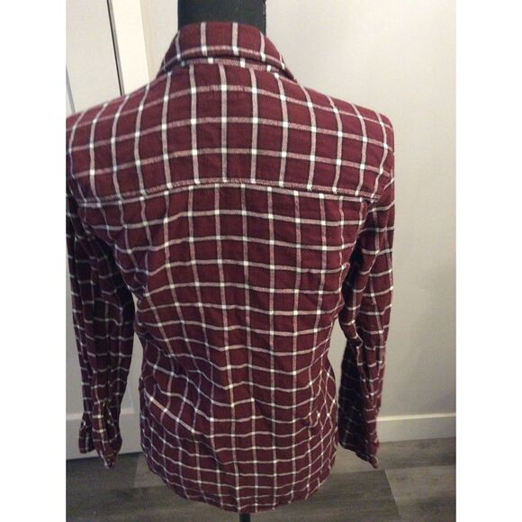 Hollister Medium M Checked Flannel Long Sleeve Button Up Shirt Burgandy Cotton - Picture 2 of 4